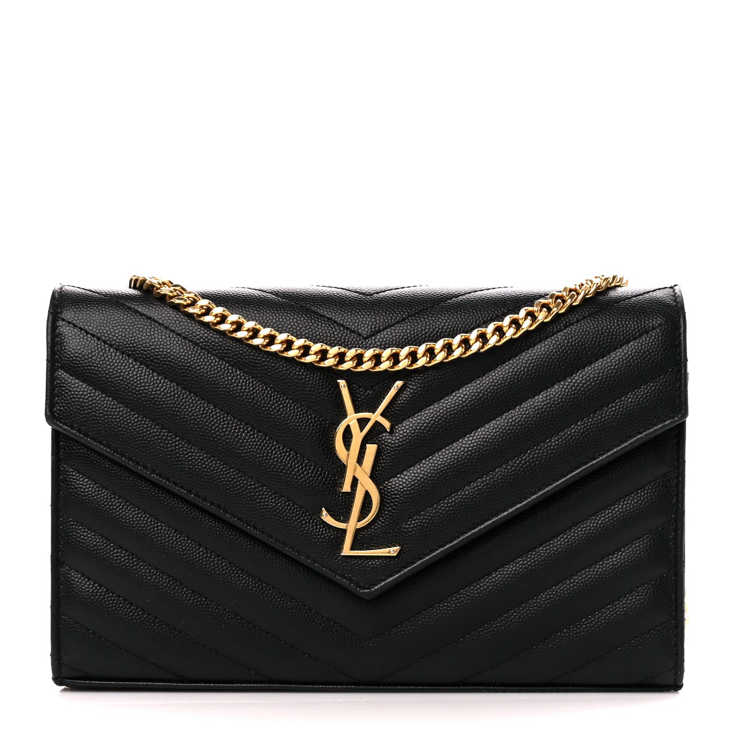Grain De Poudre Matelasse Chevron Monogram Chain Wallet Black
