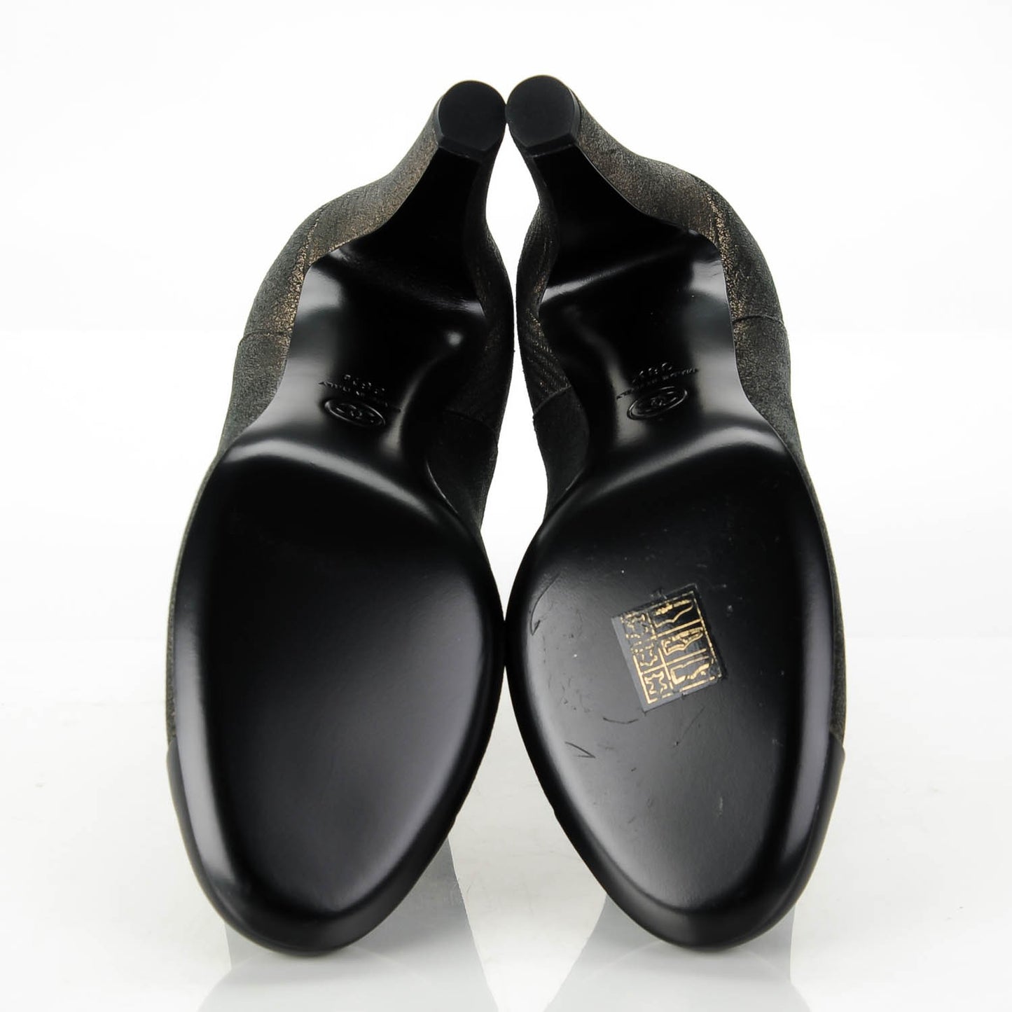 Metallic Lambskin CC Cap Toe Ankle Boots 38.5 Argent Fonce Black
