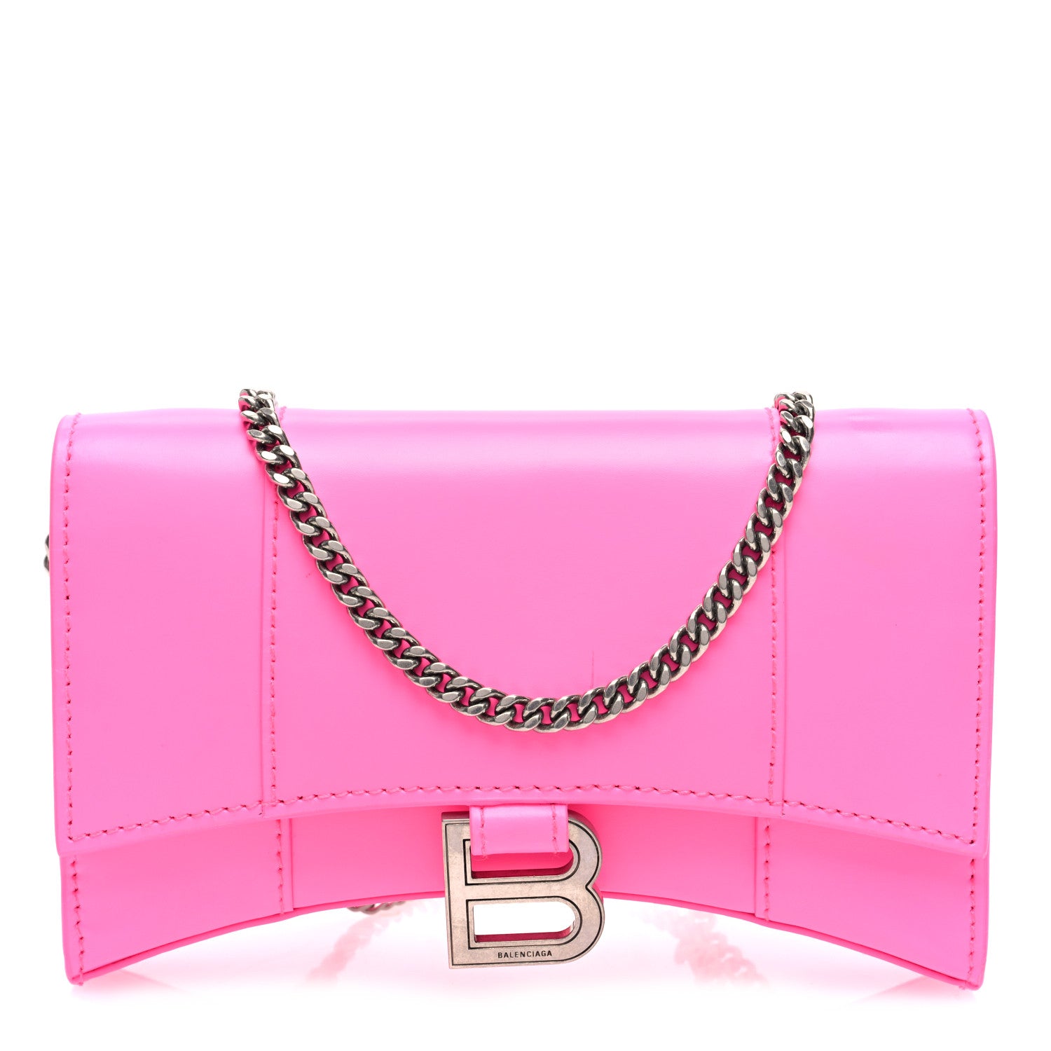 Balenciaga Shiny Box Calfskin XS Hourglass Wallet On Chain Fluo Pink 1 of 9