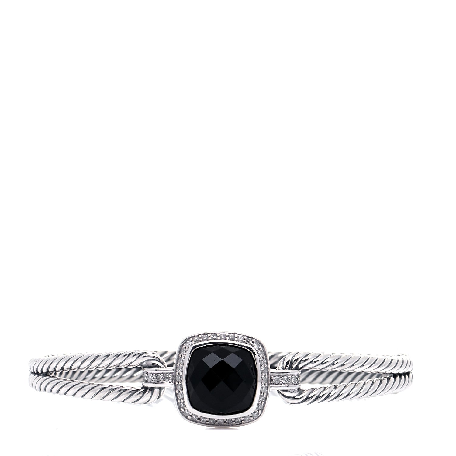 David Yurman Sterling Silver Diamond Black Onyx Albion Cable Bracelet 1 of 5