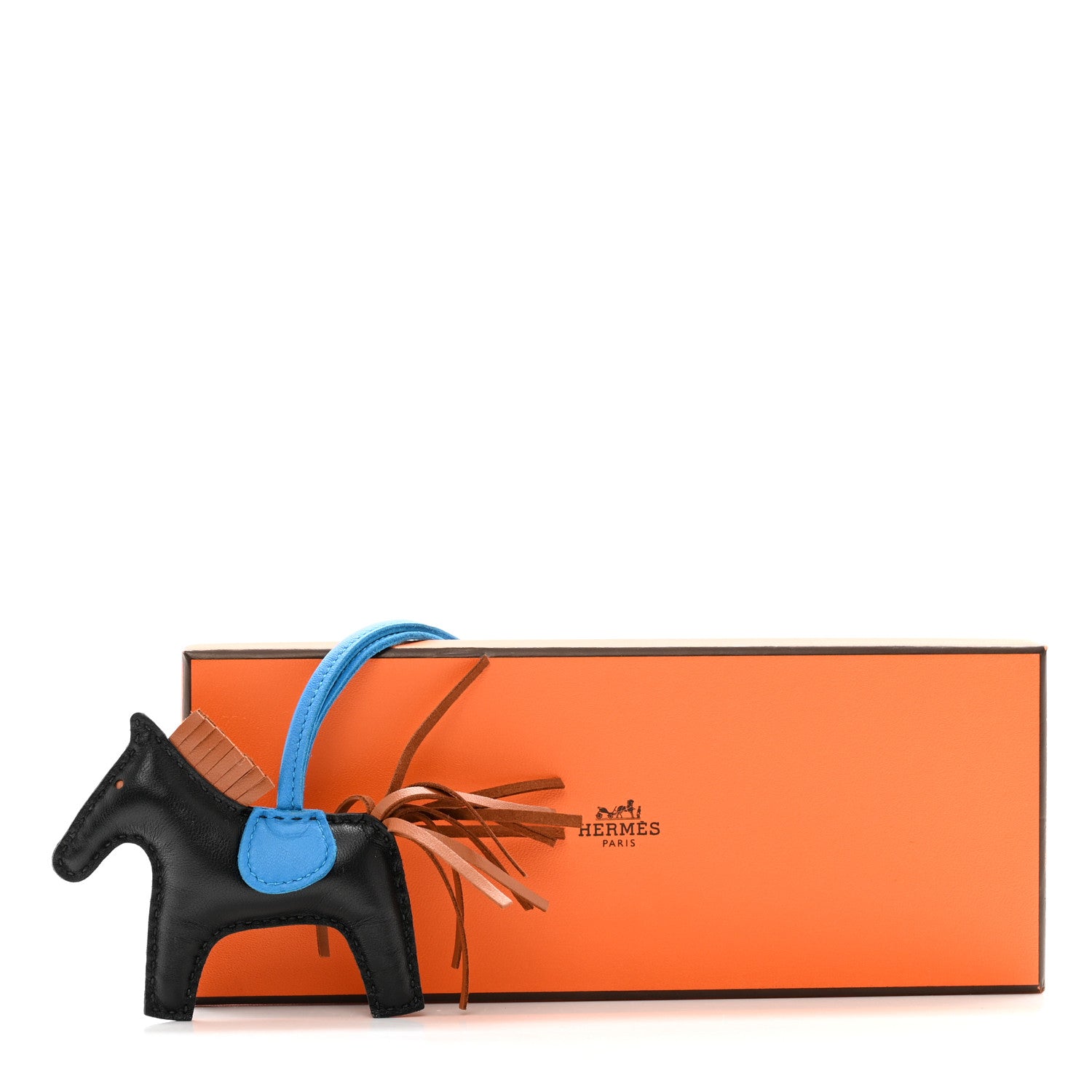 Hermes Milo Lambskin Grigri Rodeo Horse Bag Charm PM Black Bleu Saphir Gold 5 of 5