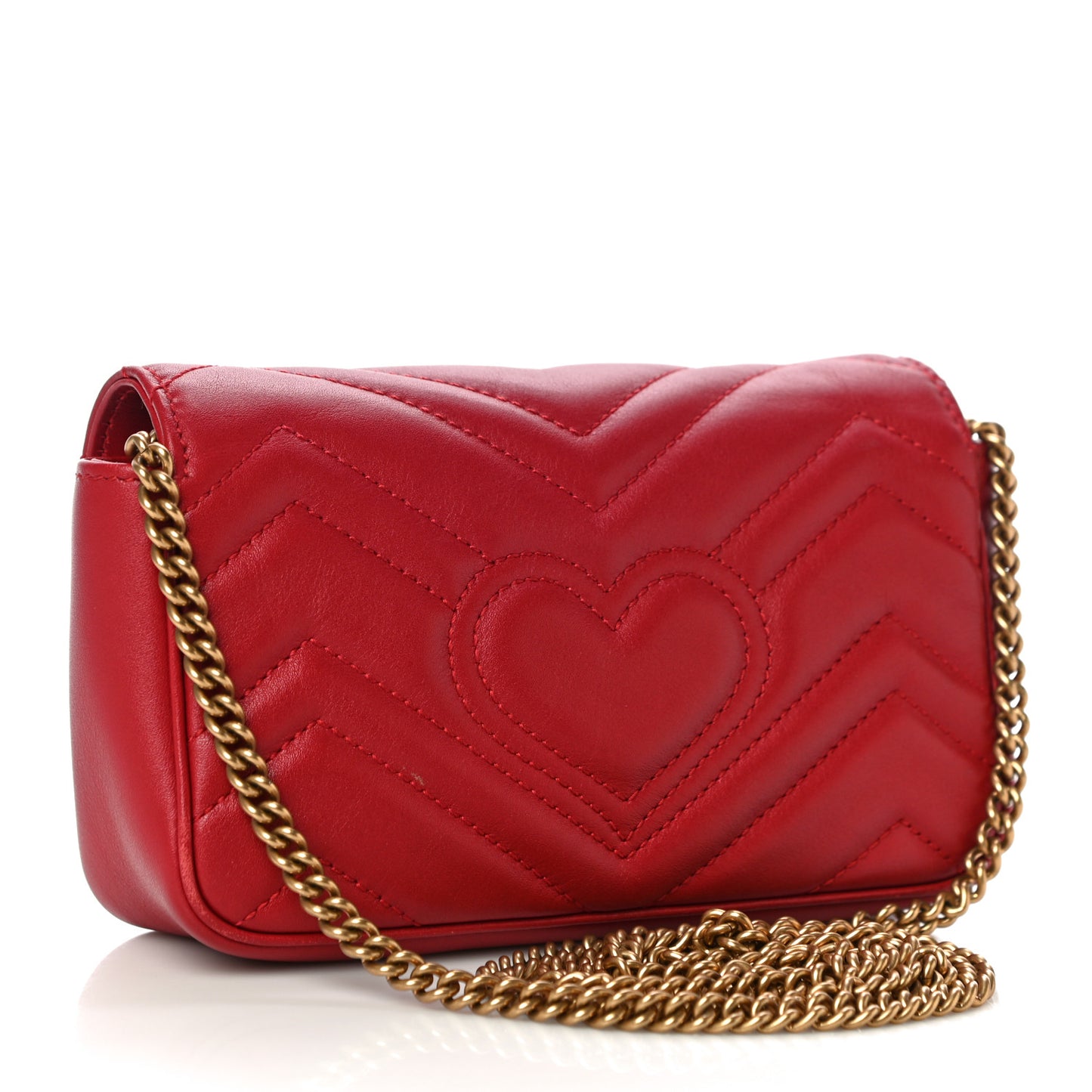 Calfskin Matelasse Super Mini GG Marmont Shoulder Bag Hibiscus Red