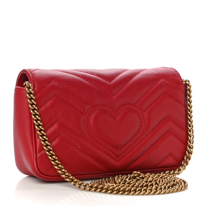 Gucci Calfskin Matelasse Super Mini GG Marmont Shoulder Bag Hibiscus Red 3 of 11