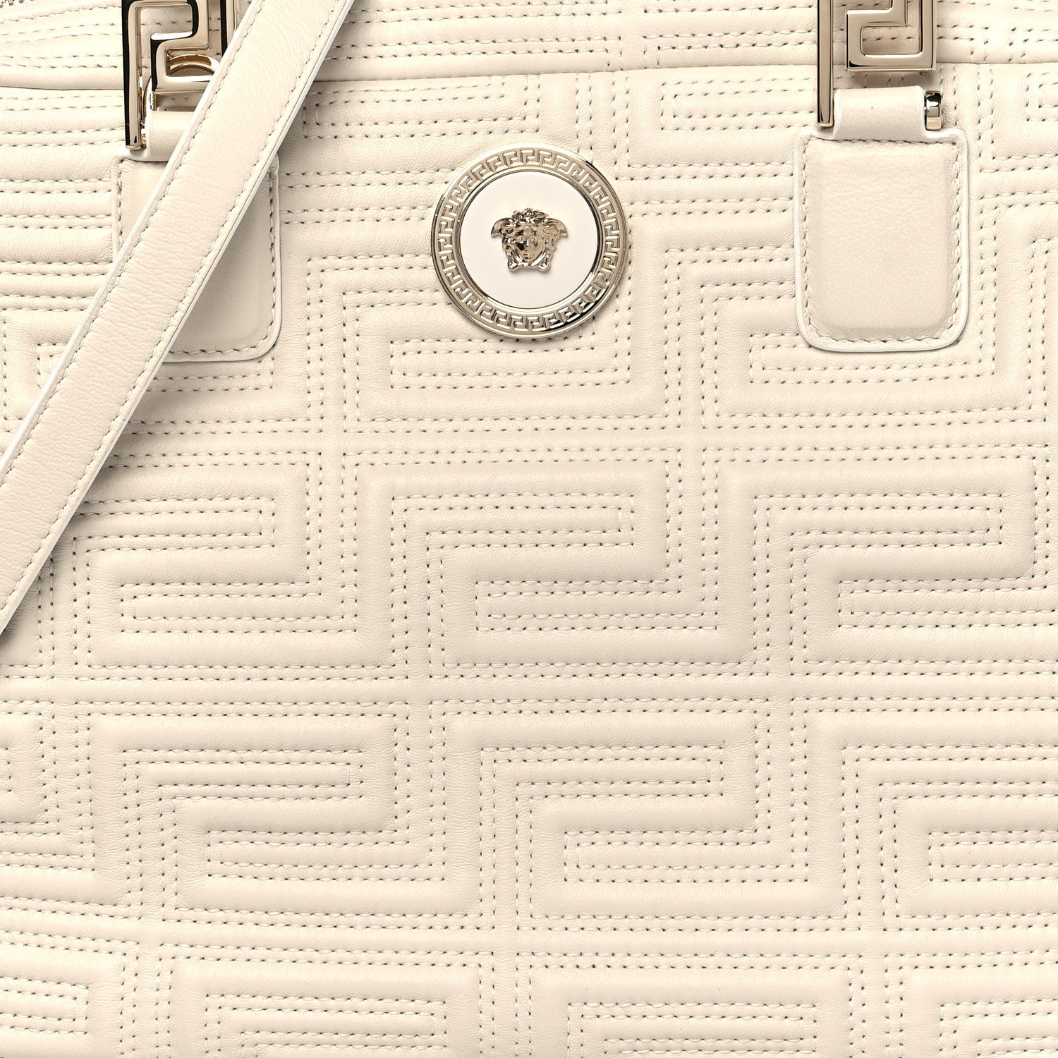 Versace Calfskin Icon Quilted Shoulder Bag White 7 of 10