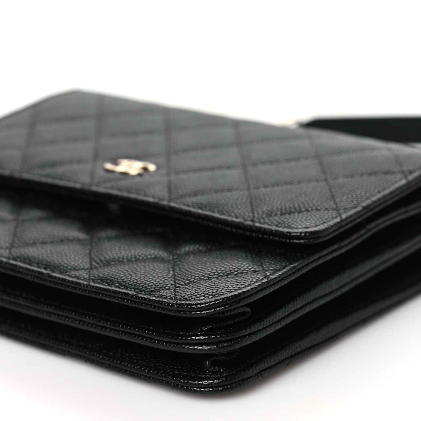 Caviar Quilted Square Wallet On Chain WOC Black