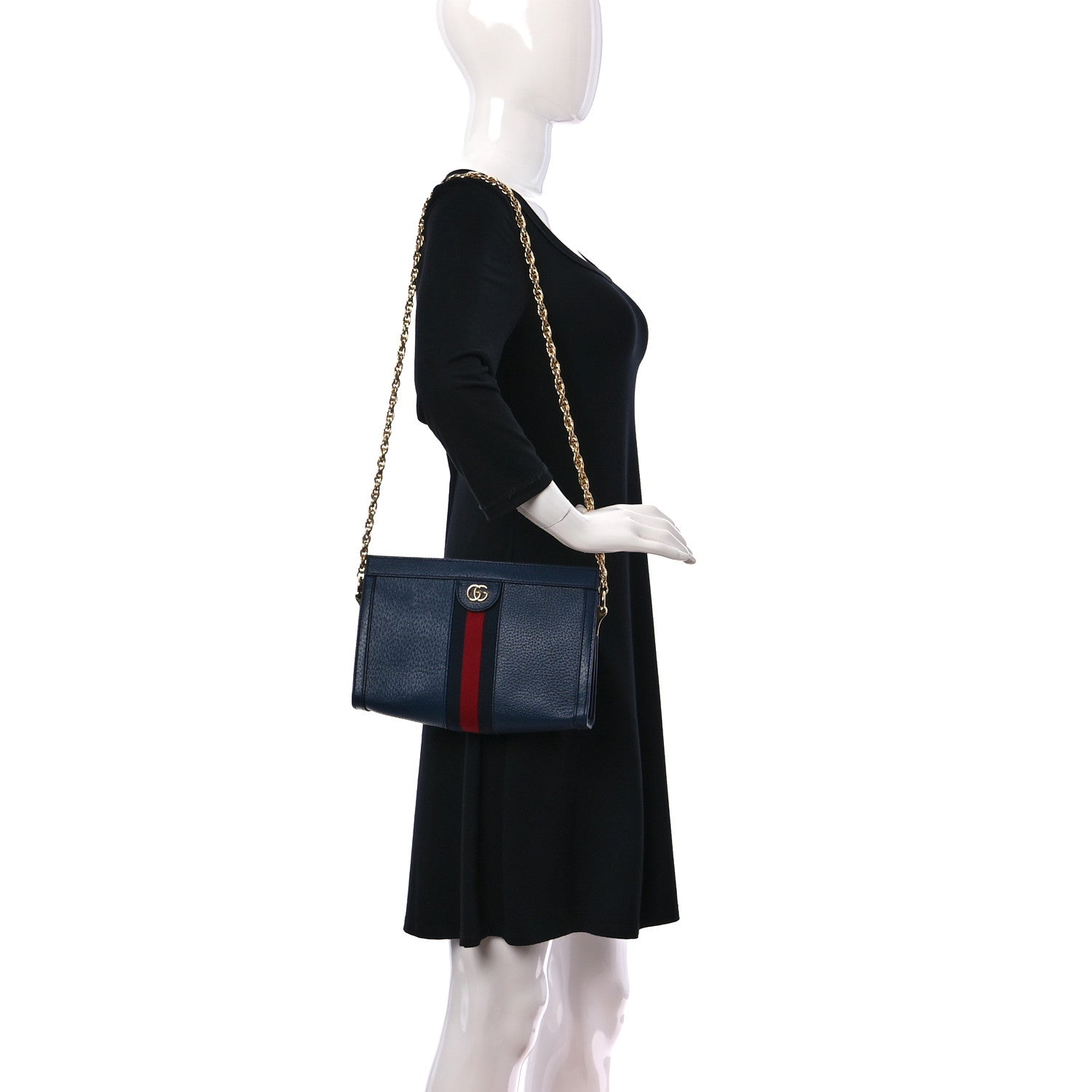 Gucci Textured Calfskin Web Small Ophidia Chain Shoulder Bag Blue Agata 2 of 11