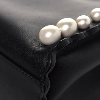 Fendi Vitello Seta Shiny Nappa Pearl Scallopped Studded Mini Peekaboo Iconic Satchel Black 12 of 13