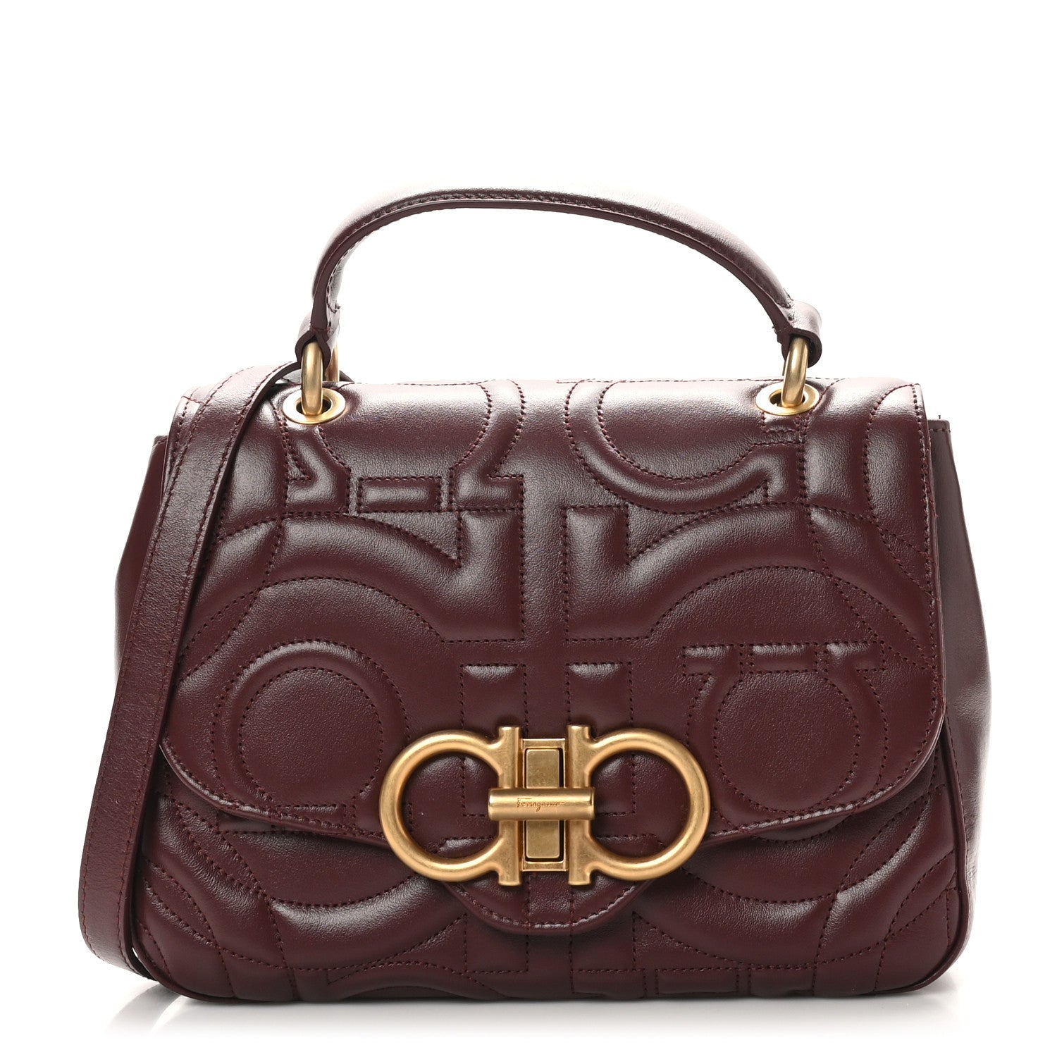 Salvatore Ferragamo Calfskin Quilted Gancini Small Top Handle Flap Bag Burgundy 1 of 11