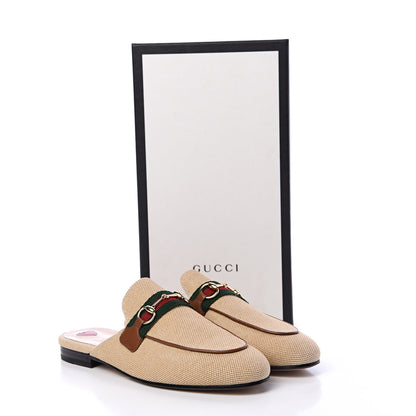 Gucci Canvas Vintage Charlotte Web Princetown Slippers 38 Sand Cuir 8 of 8