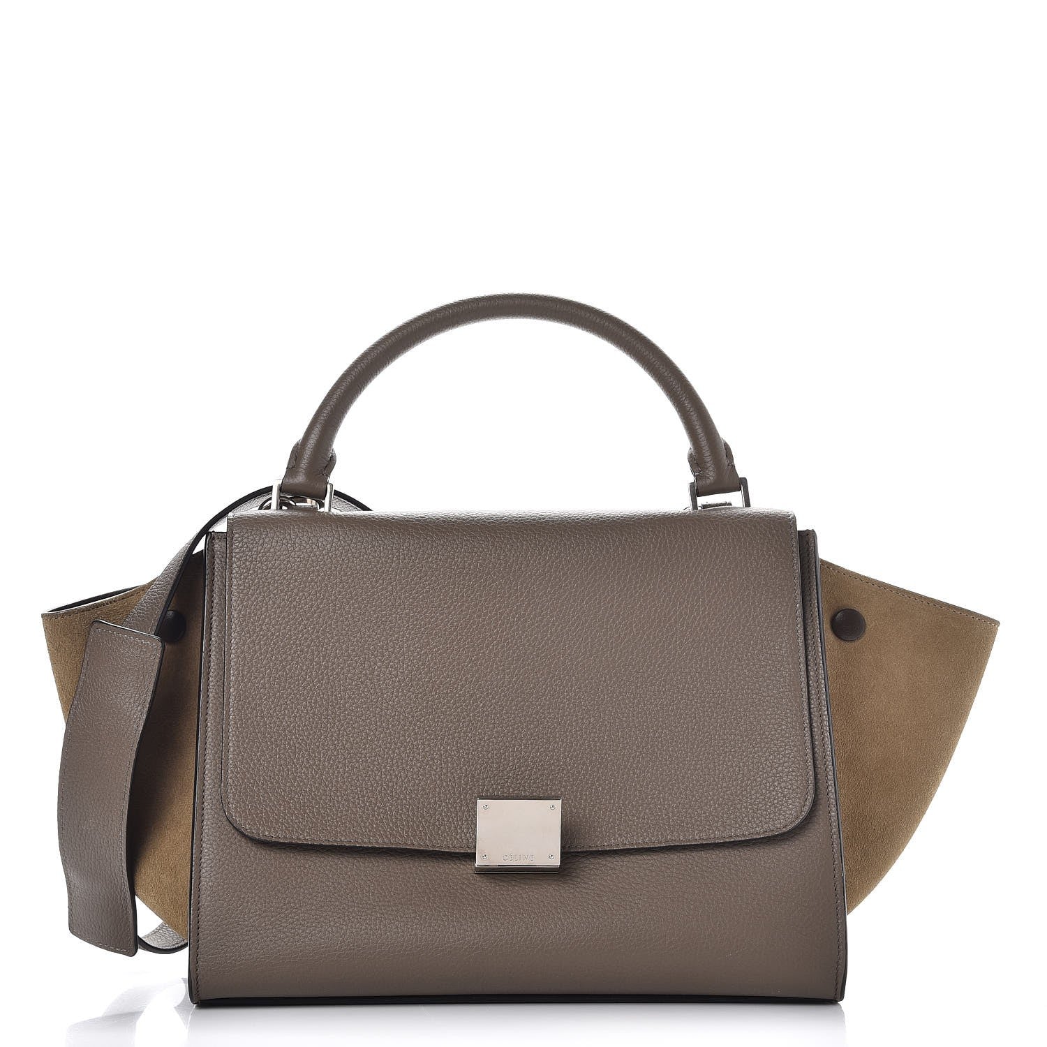 Celine Drummed Calfskin Suede Small Trapeze Souris 1 of 6