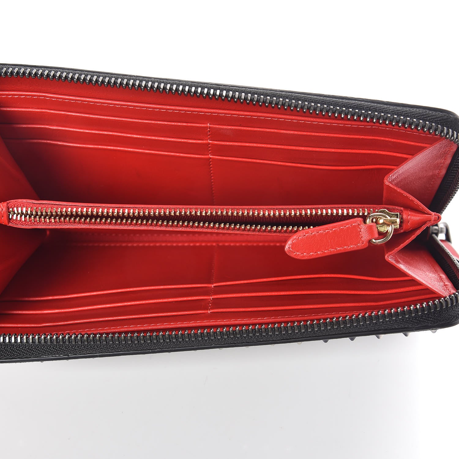 Christian Louboutin Metallic Calfskin Panettone Spiked Zip Around Wallet Anthracite Gun Metal 5 of 11