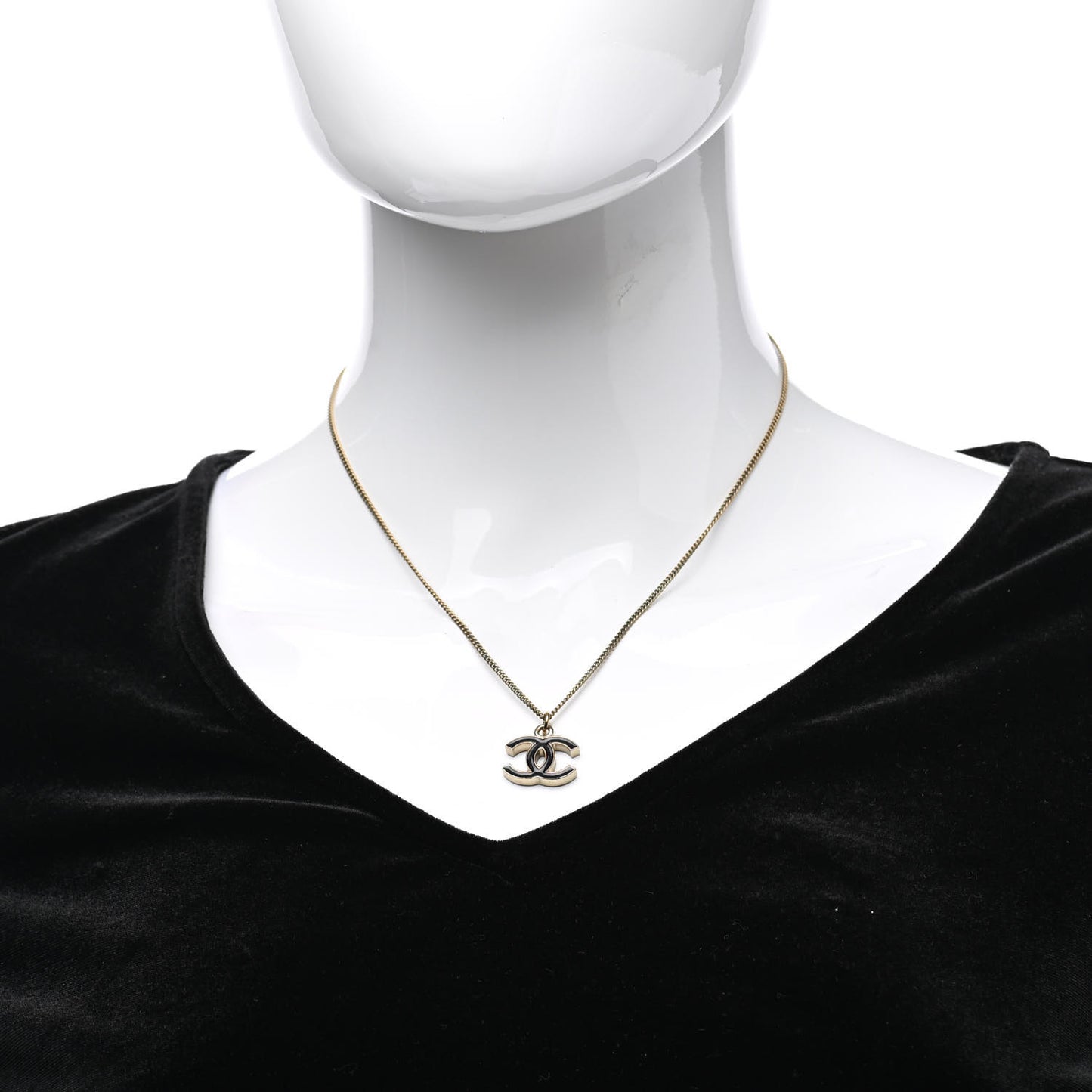 Metal Enamel CC Chain Necklace Gold Black
