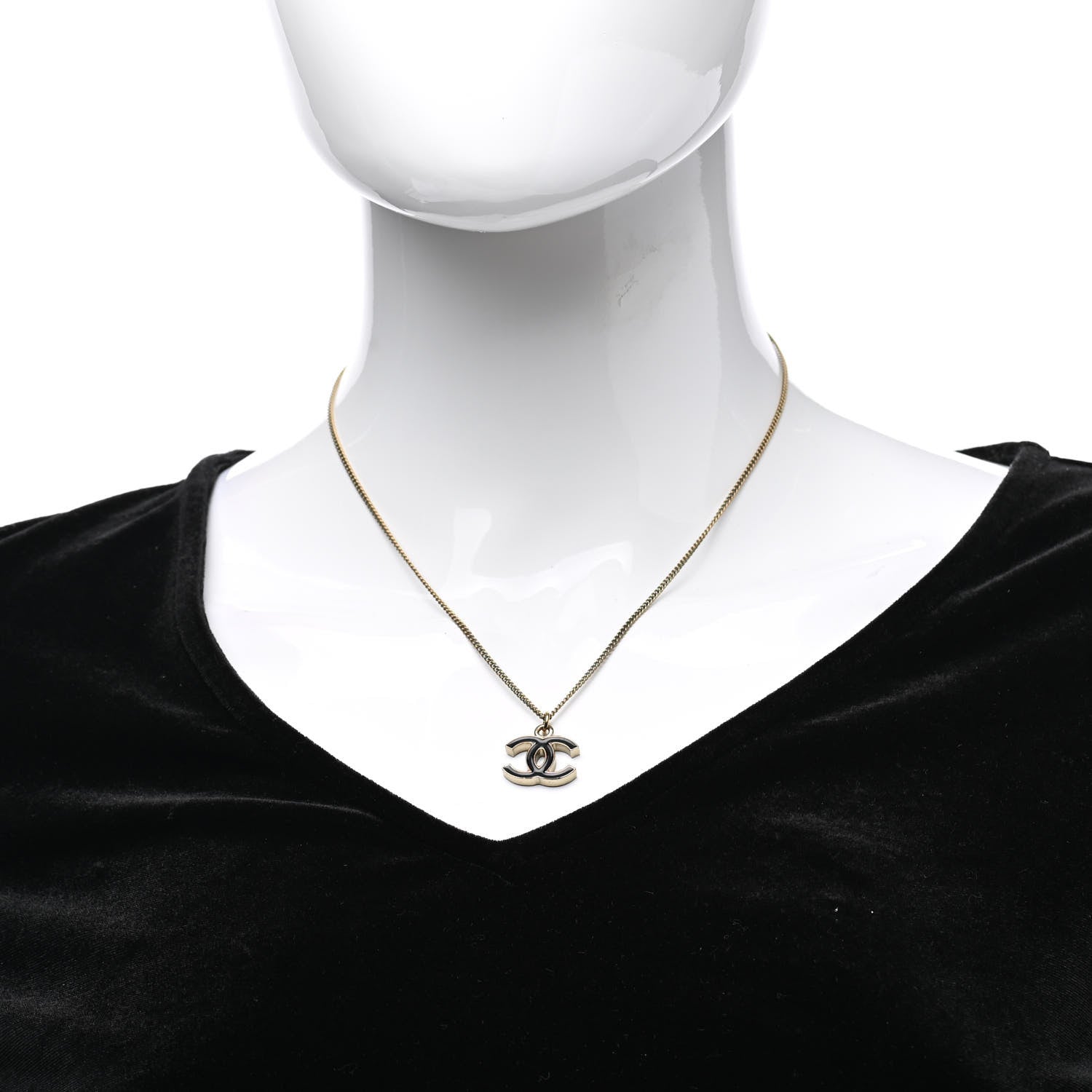 Chanel Metal Enamel CC Chain Necklace Gold Black 2 of 7