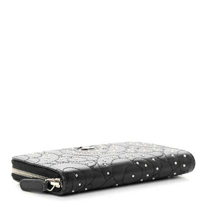 Chanel Lambskin Camellia Studded Medium Gusset Zip Around Wallet Black 4 of 12