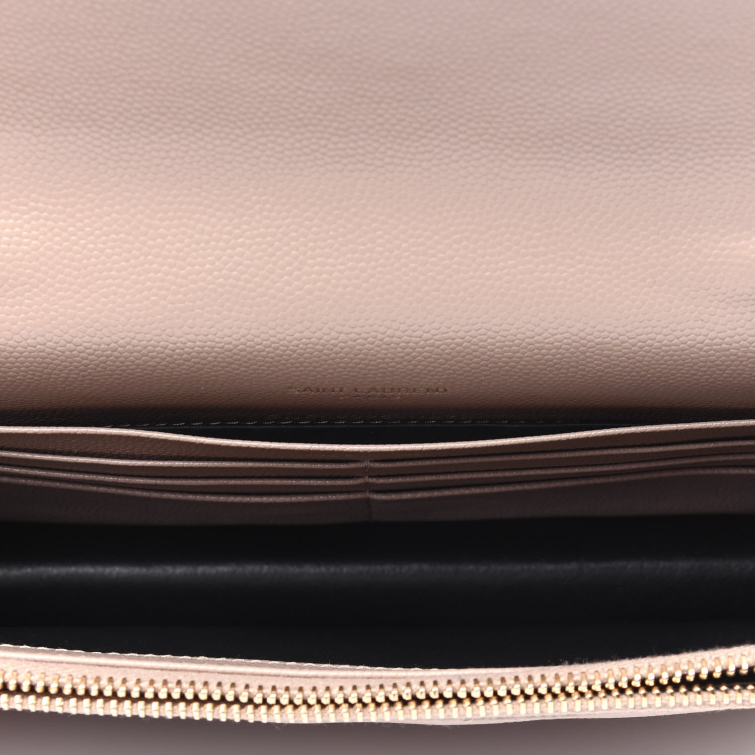 Saint Laurent Grain De Poudre Matelasse Chevron Monogram Envelope Chain Wallet Dark Beige 5 of 13