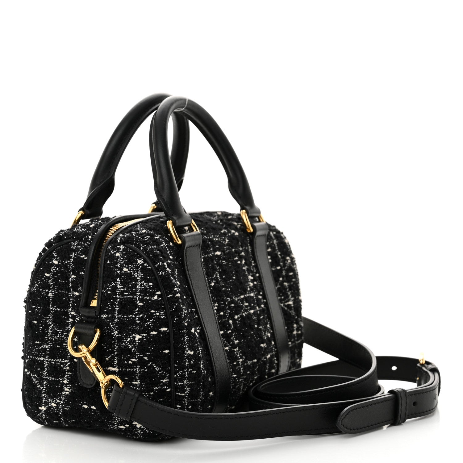 Christian Dior Tweed Cannage Groove 20 Bag Black White 3 of 14