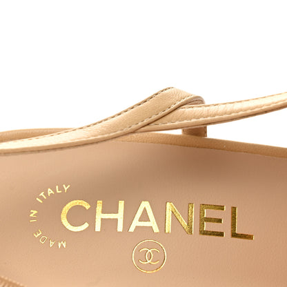 Chanel Goatskin Grosgrain Cap Toe CC Slingback Pumps 39 Beige Black 8 of 9