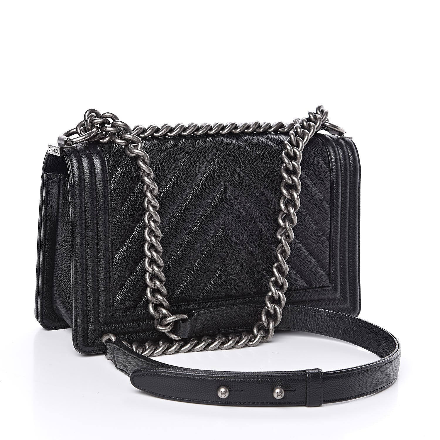 Chanel Caviar Chevron Quilted Medium Boy Flap Black 3 of 11