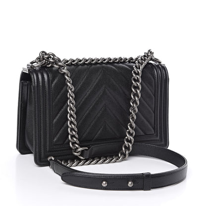 Chanel Caviar Chevron Quilted Medium Boy Flap Black 3 of 11