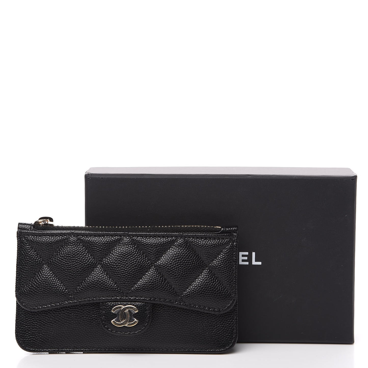 Caviar Quilted Flap Zip Card Holder Black