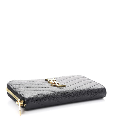 Saint Laurent Grain De Poudre Matelasse Chevron Monogram Zip Around Wallet Black 4 of 8