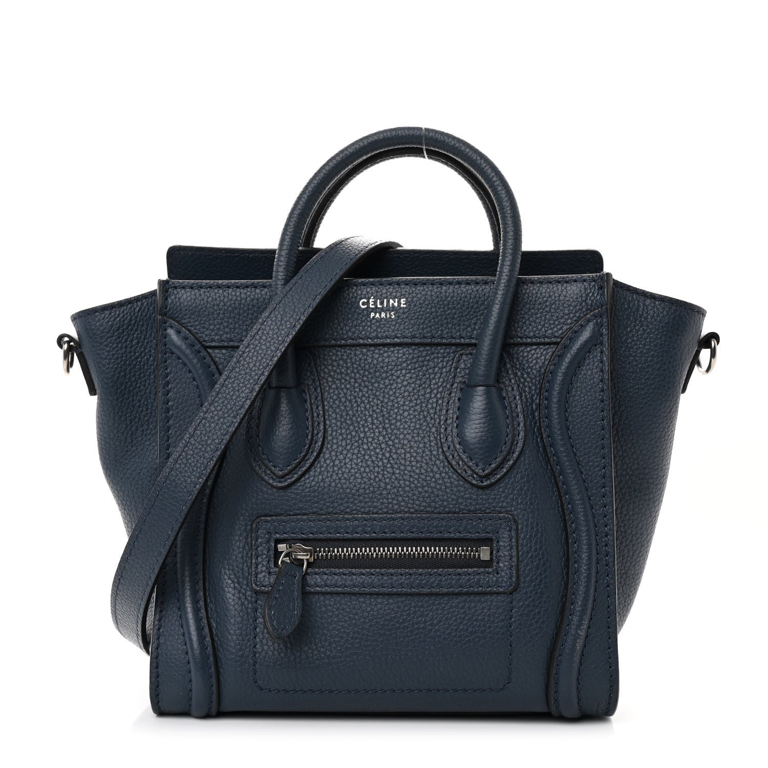 Celine Drummed Calfskin Nano Luggage Navy Blue 1 of 10