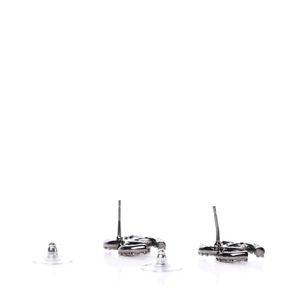 Chanel Metal Crystal CC Lock Symbols Stud Earrings Ruthenium 3 of 6