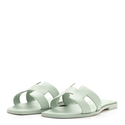 Hermes Calfskin Oran Sandals 39 Vert D'eau 4 of 9