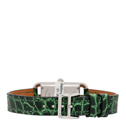 Hermes Stainless Steel Alligator Diamond Malachite 17mm Nantucket Quartz Watch Vert Moyen 3 of 5