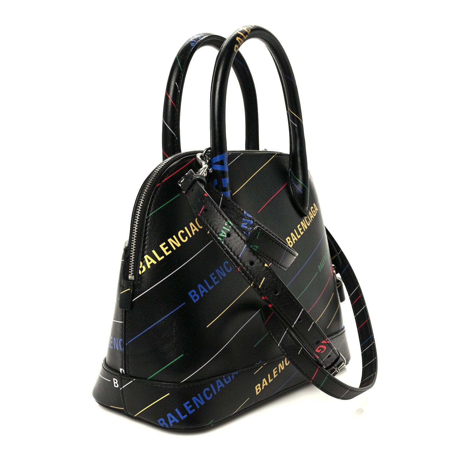 Balenciaga Calfskin Logo Print S Ville Top Handle Bag Black Multicolor 3 of 10