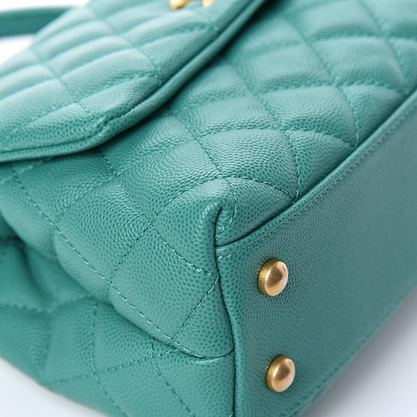 Caviar Lizard Quilted Mini Coco Handle Flap Green