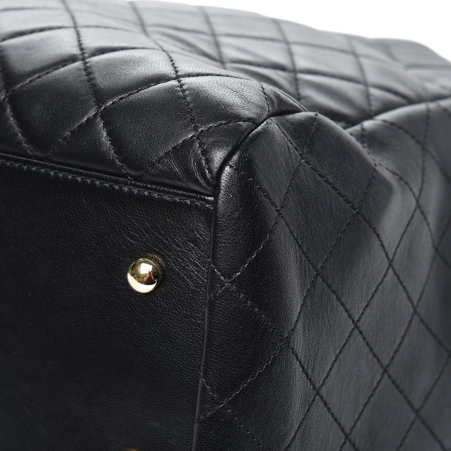 Lambskin Quilted Large Drawstring Bag Black
