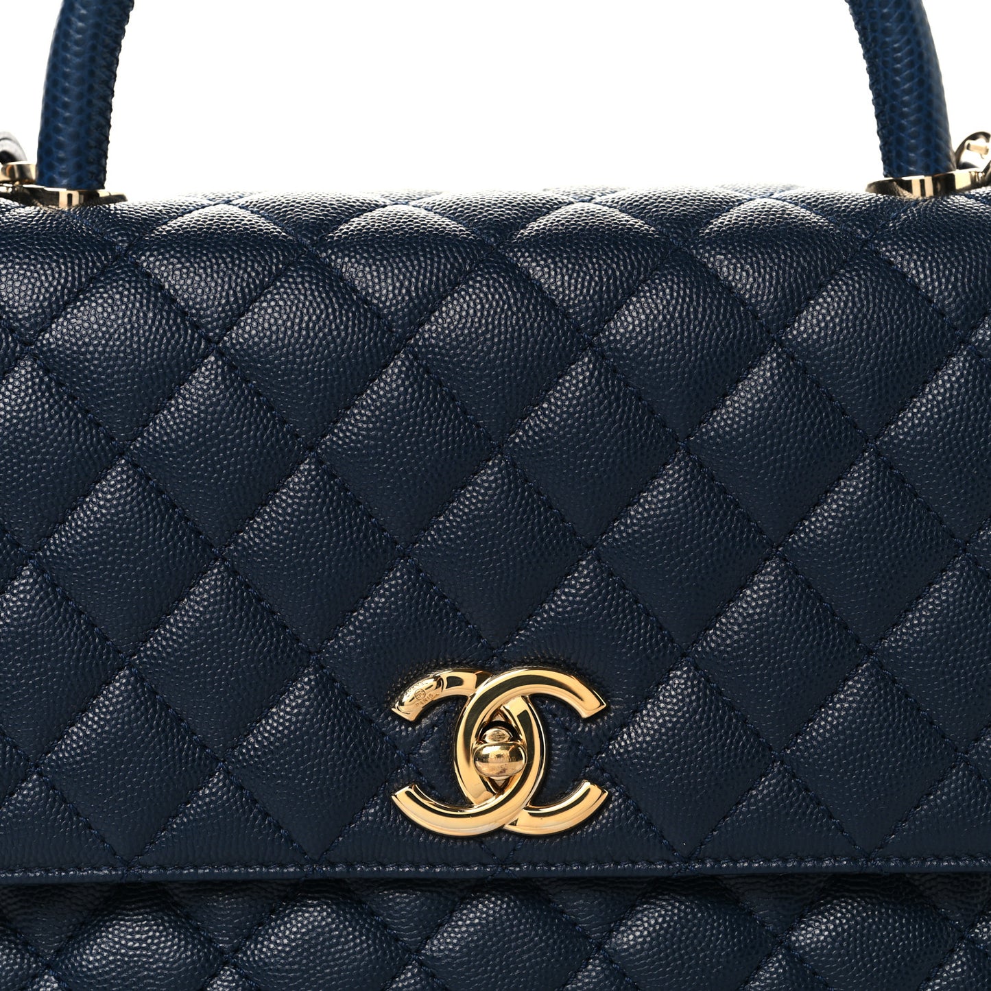 Caviar Lizard Embossed Quilted Small Coco Handle Flap Navy Blue