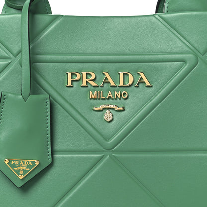 Prada Soft Calfskin Triangolo Symbole Embossed Small Tote Mango 7 of 9