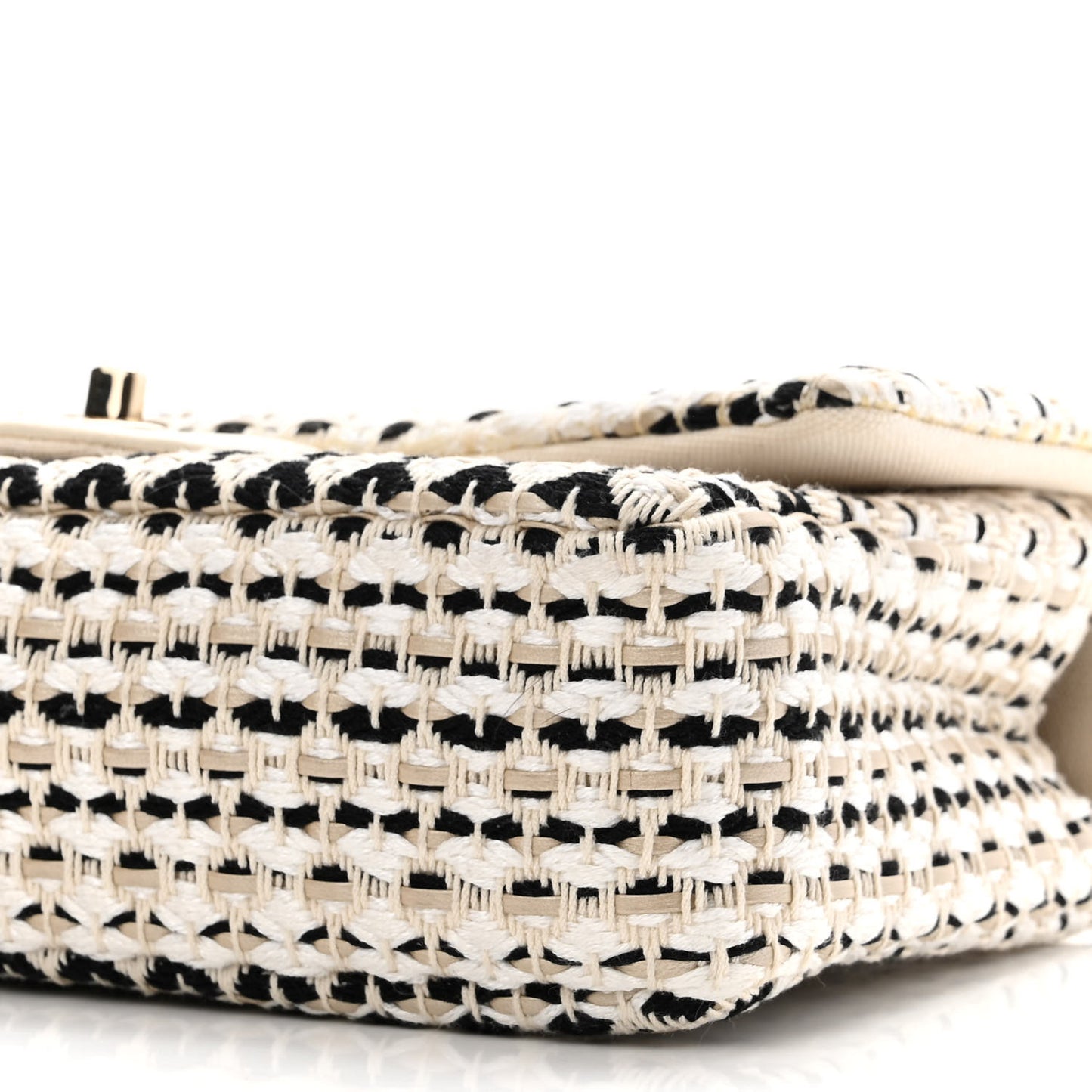 Cotton Raffia Lambskin Woven Medium Single Flap Beige Beige Black