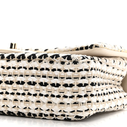 Chanel Cotton Raffia Lambskin Woven Medium Single Flap Beige Beige Black 9 of 10