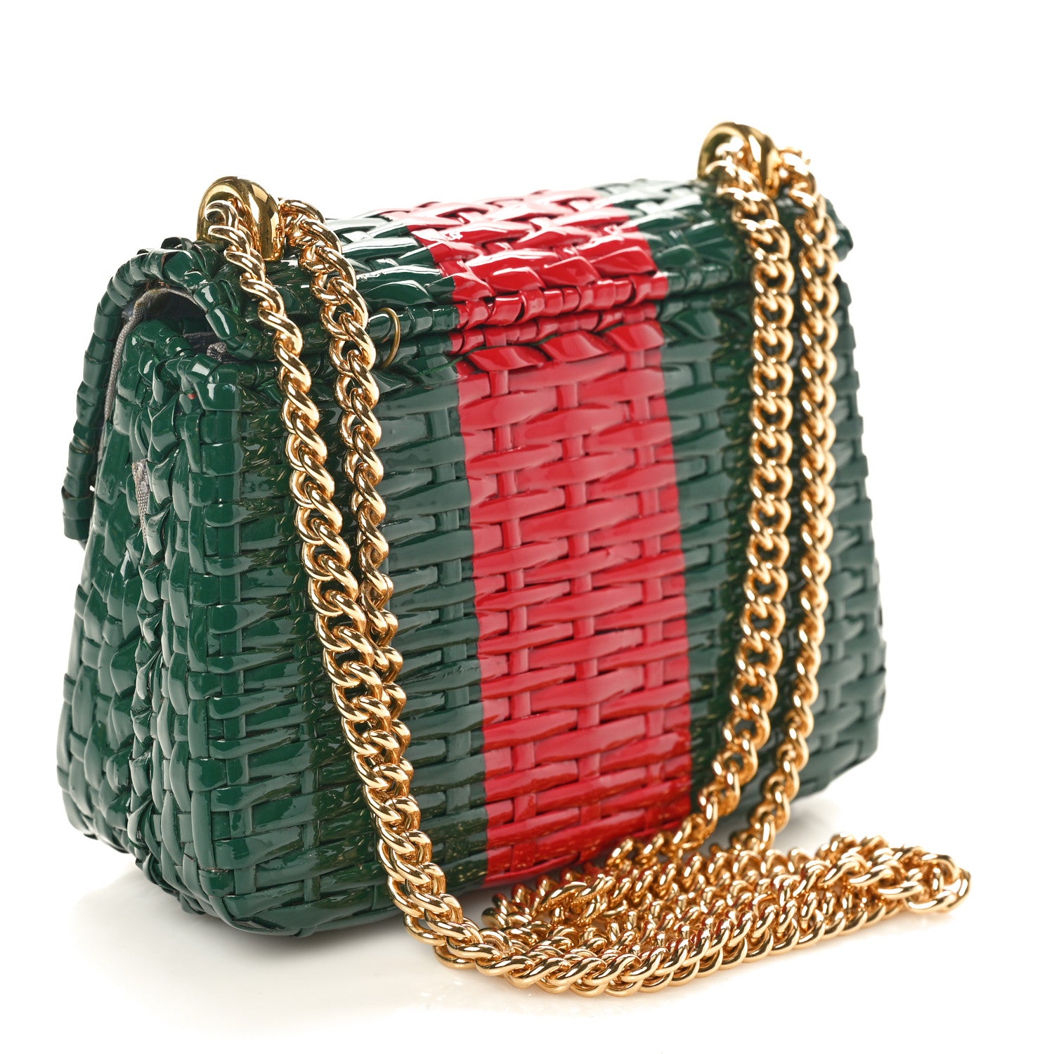 Gucci Glazed Wicker Stripe Mini Cestino Shoulder Bag Green Green 3 of 10