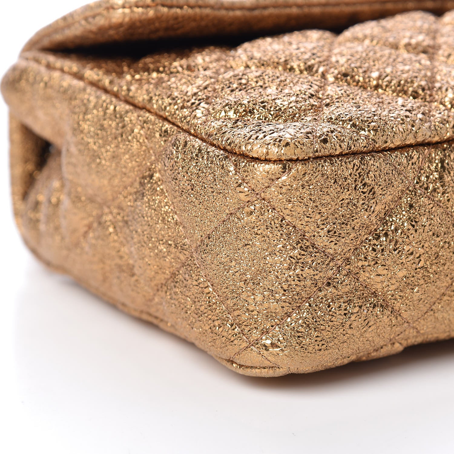 Chanel Metallic Crackled Calfskin Quilted East West Flap Dark Gold 9 of 12