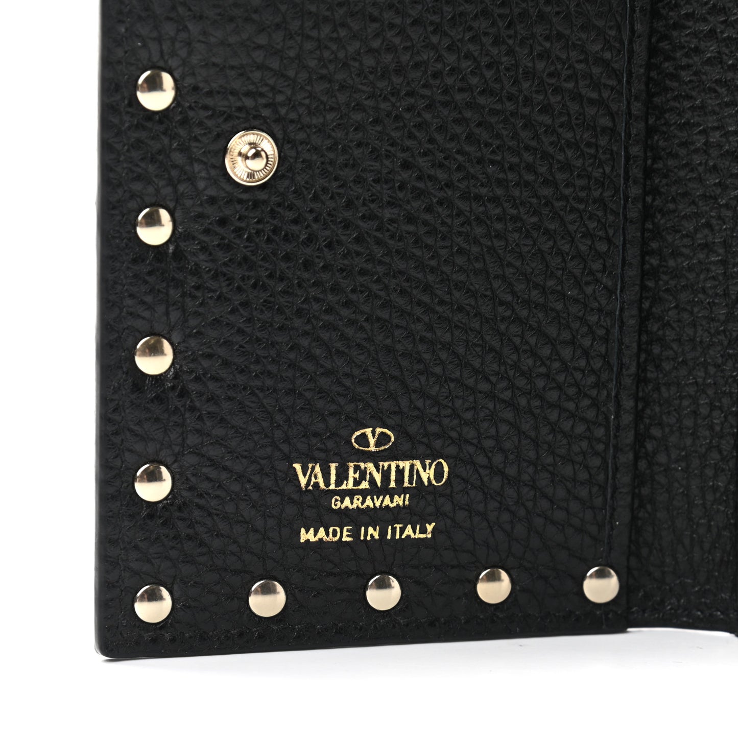 Pebbled Calfskin Rockstud Coin Case Card Holder Black