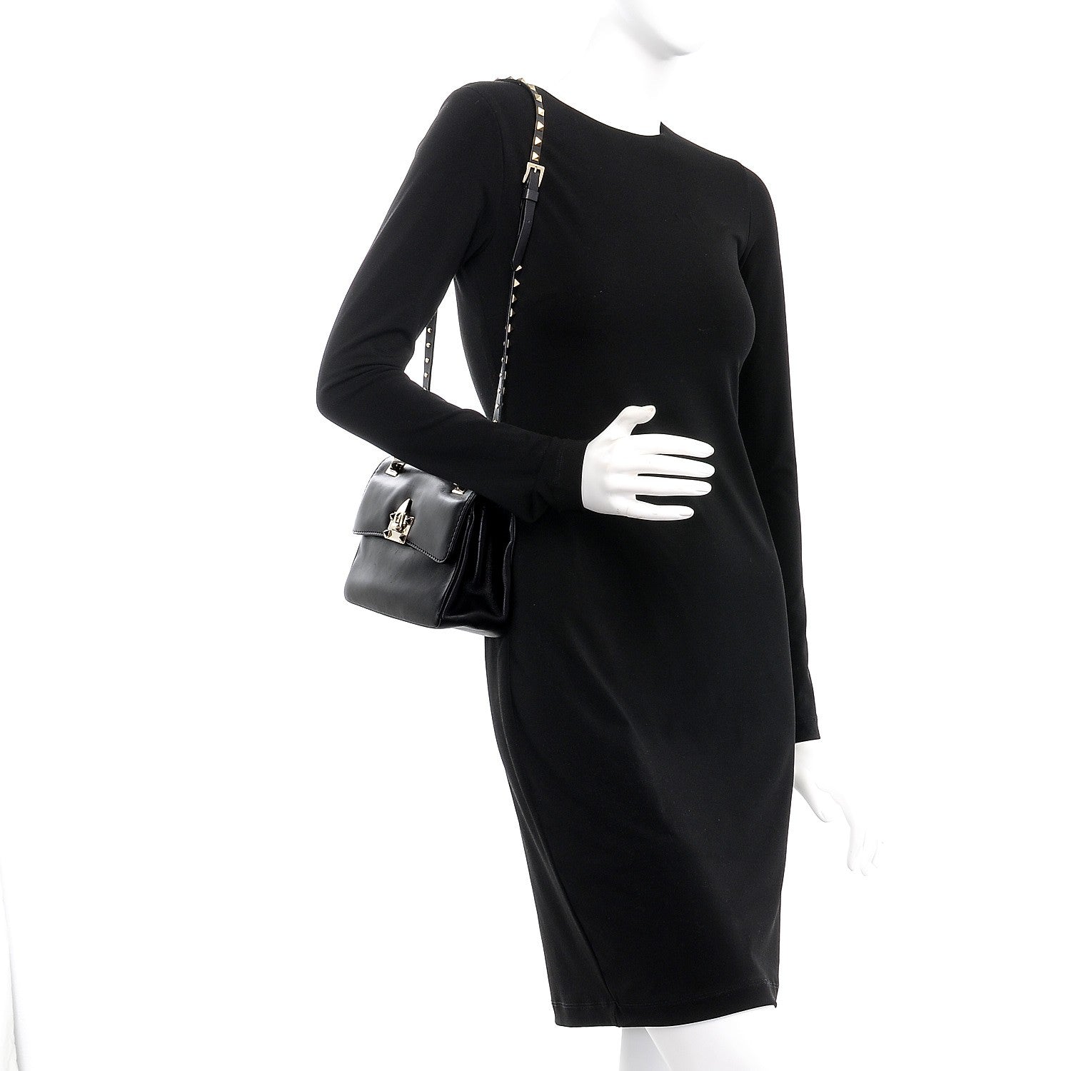 Valentino Garavani Vitello Rockstud Flip Lock Shoulder Flap Bag Black 3 of 15