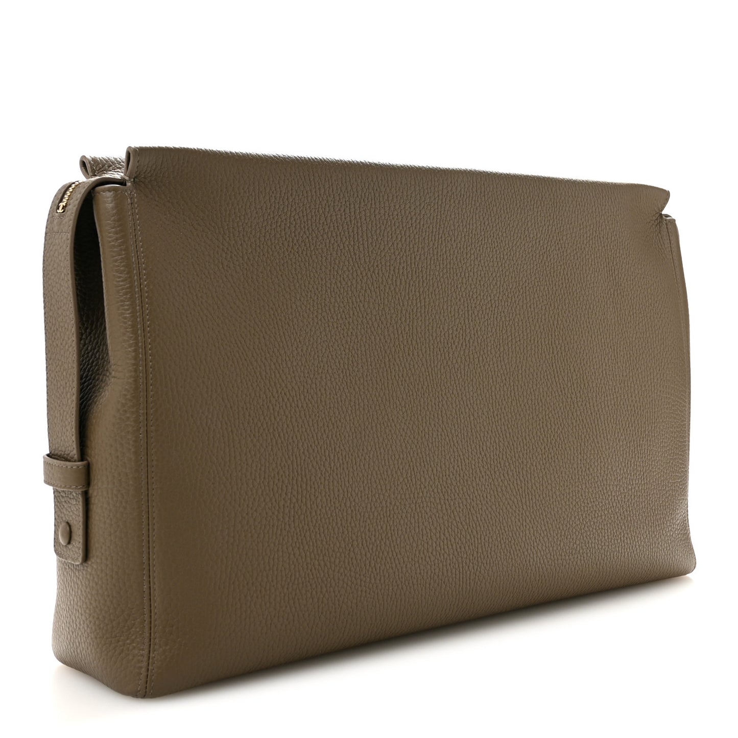 Grained Calfskin Large Zipped Pouch Dark Khaki