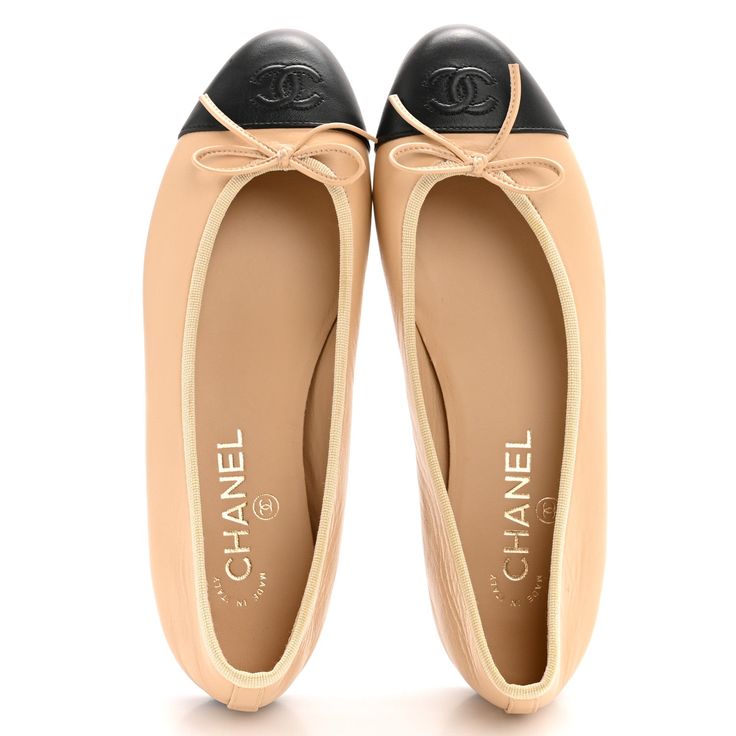 Chanel Lambskin Cap Toe CC Ballerina Flats 38 Beige Black 2 of 10