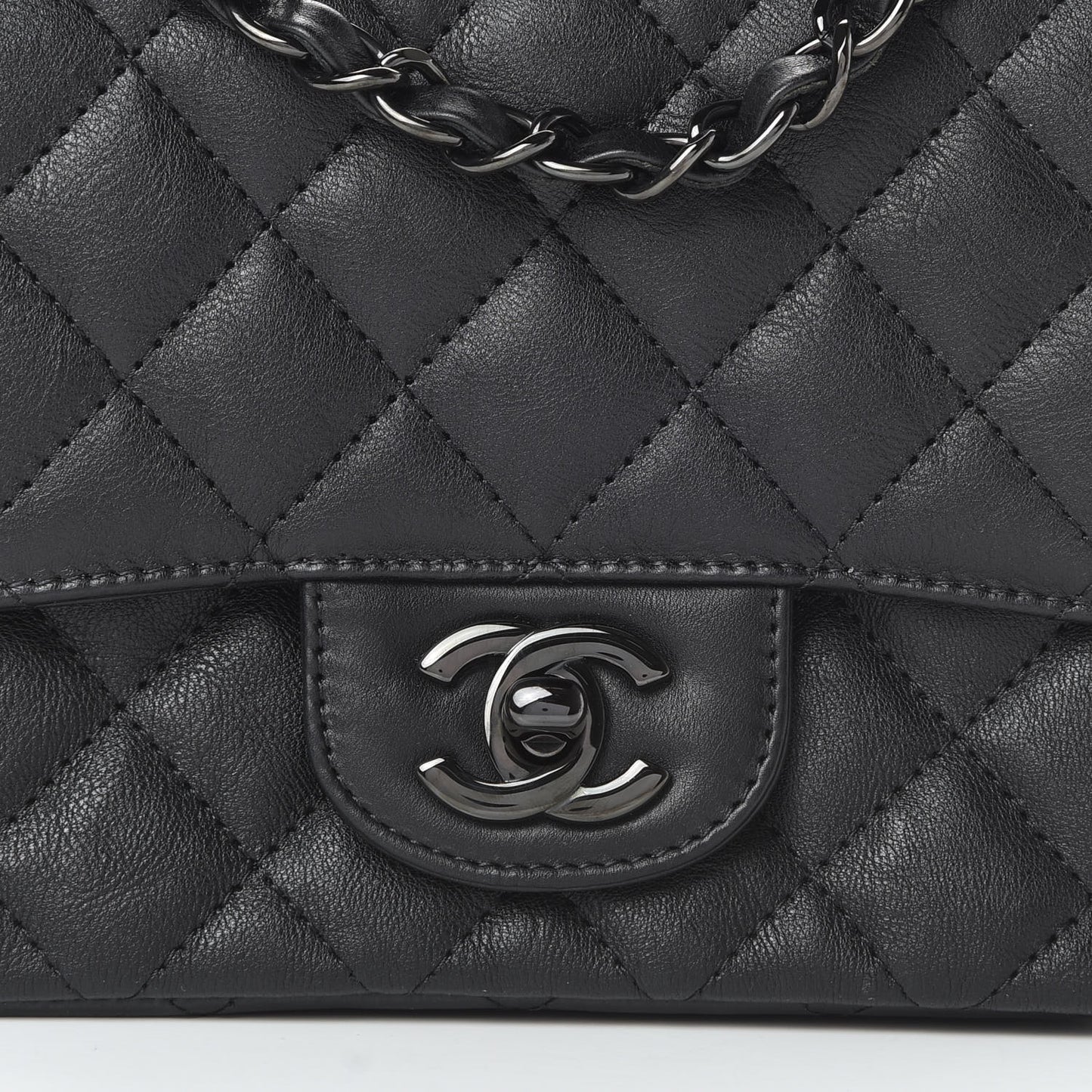 Crumpled Calfskin Quilted Mini Square Flap So Black