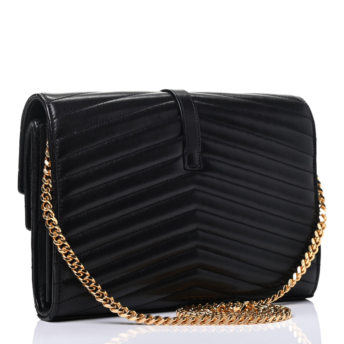 Lambskin Matelasse Chevron Monogram Sulpice Chain Wallet Black