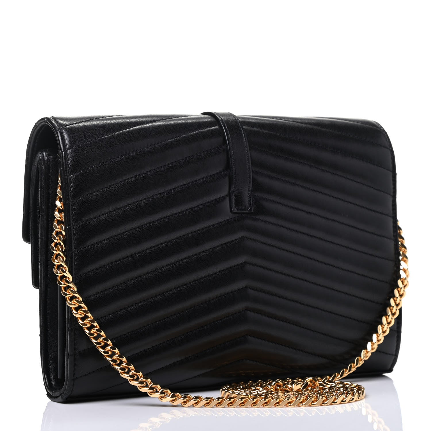 Saint Laurent Lambskin Matelasse Chevron Monogram Sulpice Chain Wallet Black 2 of 3