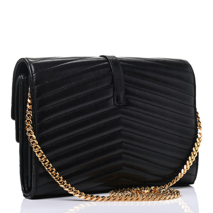 Saint Laurent Lambskin Matelasse Chevron Monogram Sulpice Chain Wallet Black 2 of 3