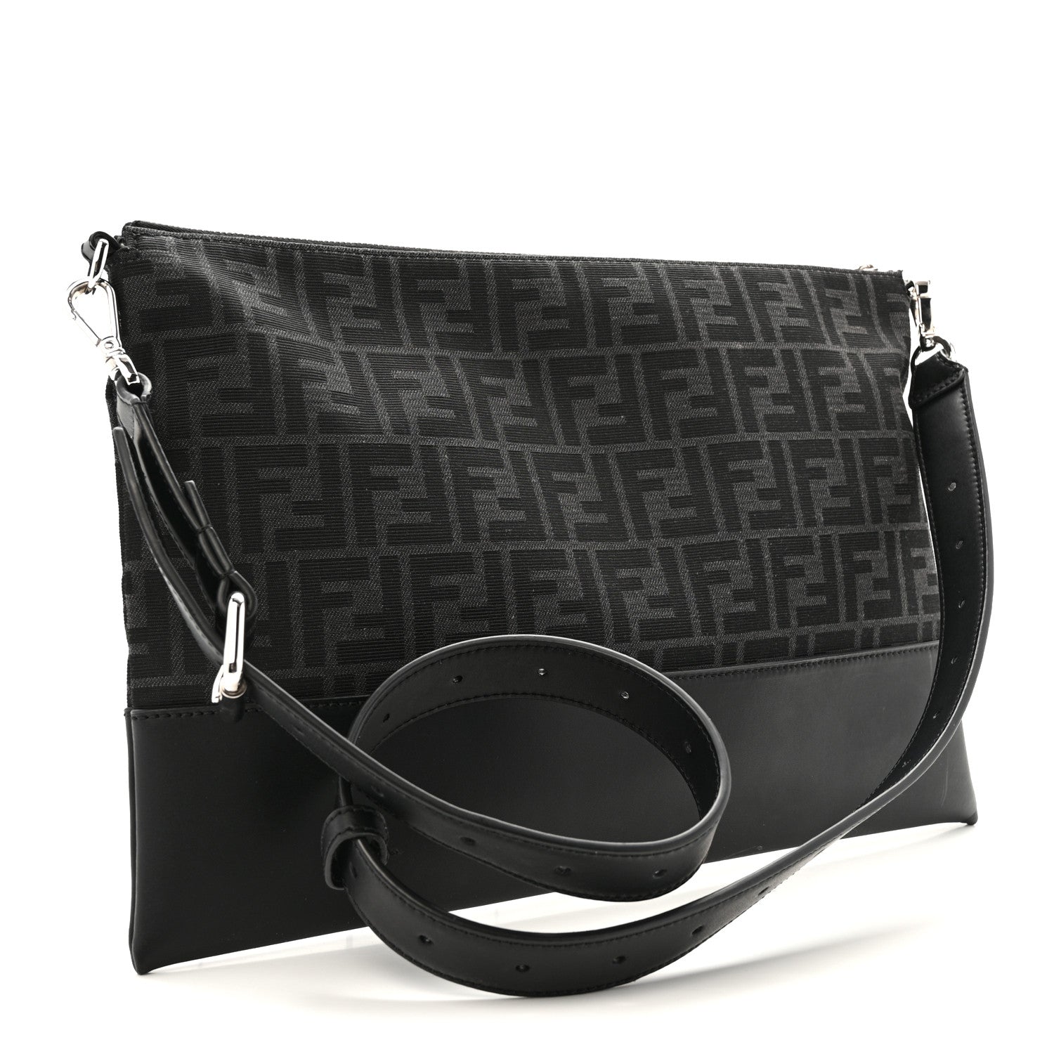 Fendi Vitello King Fabric Jacquard FF 1974 Messenger Black 3 of 12