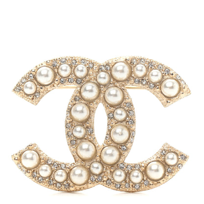 Chanel Metal Crystal Graduated Pearl CC Brooch Gold 1 of 3