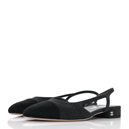 Chanel Grosgrain Cap Toe CC Slingback Flats 38 Black 3 of 8