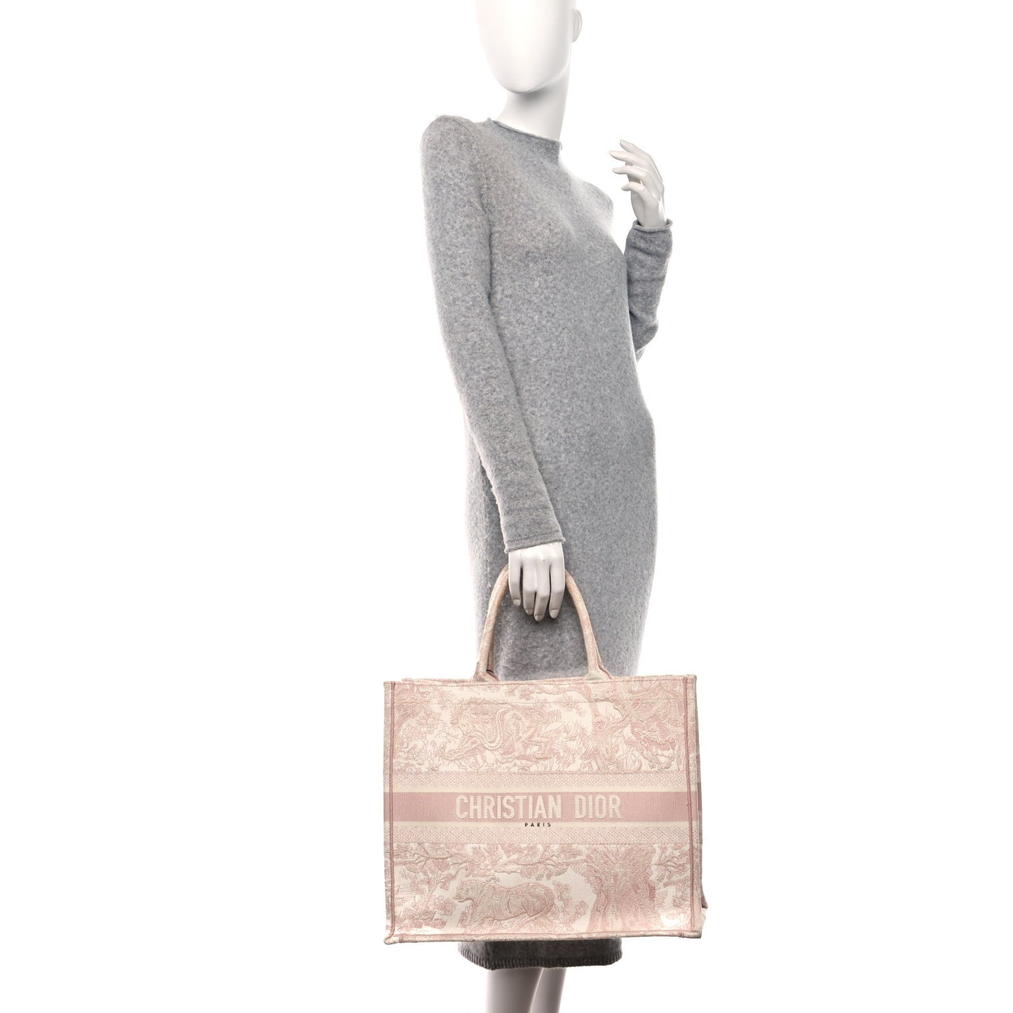 Canvas Toile De Jouy Embroidered Large Book Tote Pink